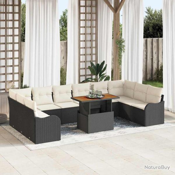Salon de jardin avec coussins 8 pcs beige r�sine tress�e