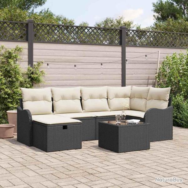 Salon de jardin avec coussins 8 pcs beige r�sine tress�e