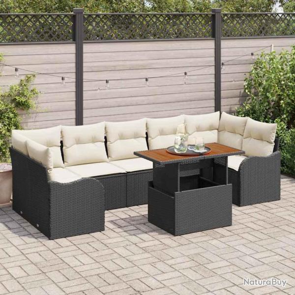 Salon de jardin avec coussins 8 pcs beige r�sine tress�e