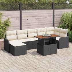Salon de jardin avec coussins 8 pcs beige r&eacute;sine tress&eacute;e
