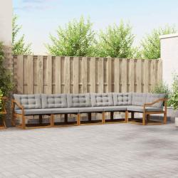 Salon de jardin 8 pcs avec coussins gris fonc&eacute; bambou