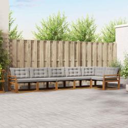 Salon de jardin 6 pcs avec coussins gris fonc&eacute; bambou