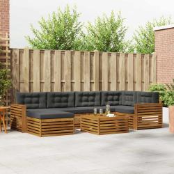 Salon de jardin avec coussins 7 pcs beige r&eacute;sine tress&eacute;e
