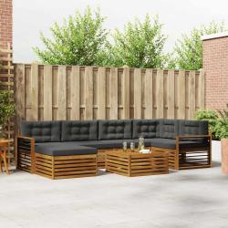Salon de jardin avec coussins 7 pcs beige r&eacute;sine tress&eacute;e