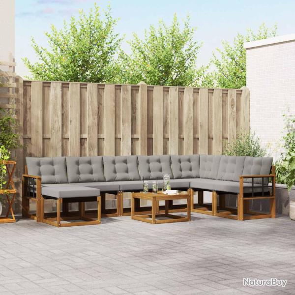 Salon de jardin avec coussins 8 pcs beige r�sine tress�e