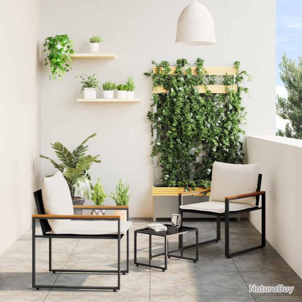 Ensemble � manger de jardin coussins 7pcs Noir R�sine tress�e