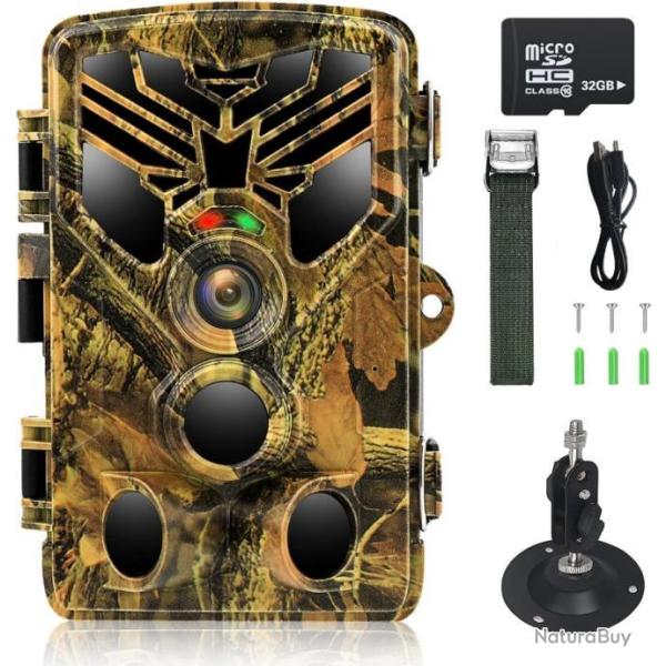 Cam�ra de Chasse 24MP 2,7K  HD  Angle 120� Infrarouge �tanche IP66 Vision Nocturne 32G SD Carte