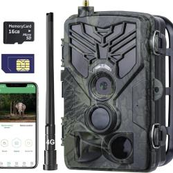 Camera de Chasse 4G APP, 4K 120MP SD 16GB Infrarouge Carte SIM Vid&eacute;o en Direct Vision Nocturne