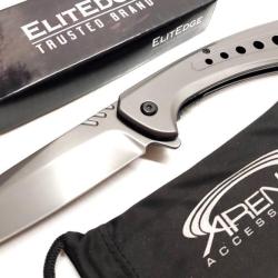 Couteau ElitEdge Semi Automatique Gray Lame Acier 440C Tanto Reverse Manche Acier Linerlock Clip