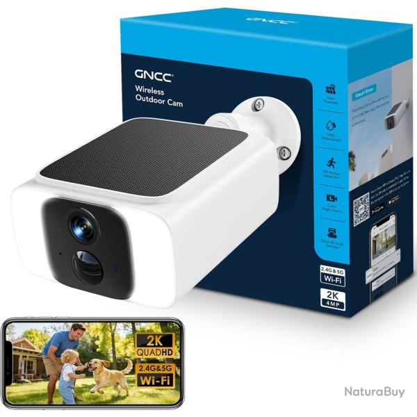 Camera Surveillance 4MP WiFi Exterieure sans Fil Solaire, 5G/2.4GHz WiFi Camera Exterieur avec Panne
