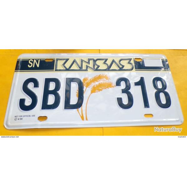 PLAQUE IMMATRICULATION VEHICULE U.S.A : KANSAS SBD 318 , ETAT VOIR PHOTOS . POUR TOUT RENSEIGNEMENT