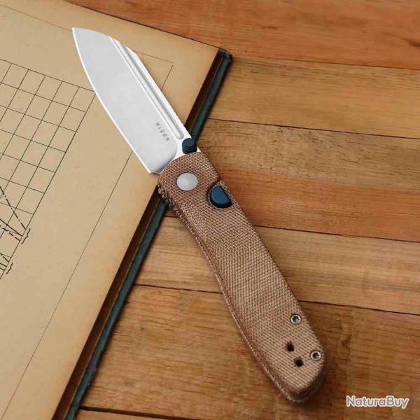 Couteau Kizer Vanguard Renaissance Lame Sheepsfoot Acier N690 Satin Manche Micarta Brun KIV3698A2