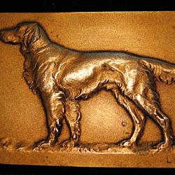 balle plaque de bronze sign&eacute;e L.Cariat (1824-1925) "SETTER"  65x44 mm
