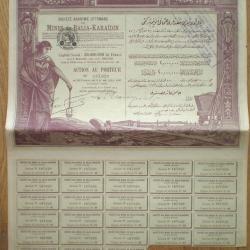 Ottoman Turquie Mines de Balia Karaidin Action 100 Francs 1923 Bon