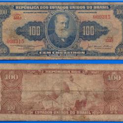 Bresil 100 Cruzeiros 1955 A 1959 Signature 5 Serie 535 Billet Numero 000315