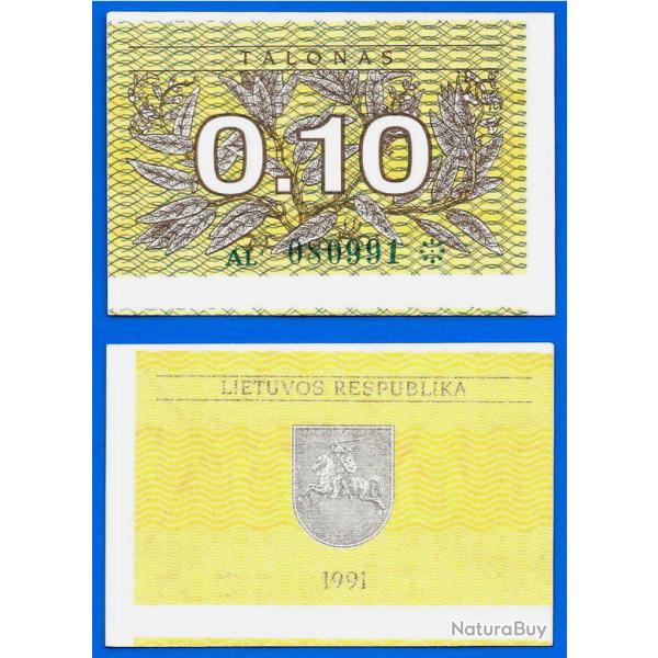 Lituanie 0.10 Talonas 1991 Excentr� et SANS LES 3 Lignes de textes Neuf Billet Litu Litas