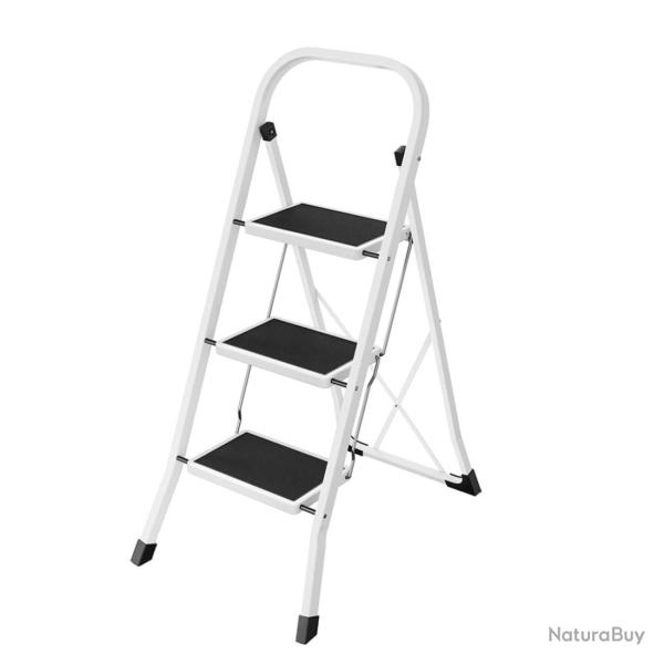 �chelle pliable escabeau marchepied 3 niveaux acier antid�rapant avec barre de s�curit� blanc 12_00