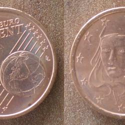 France 1 Cent 2000 Neuf Euros Piece Centime de Euro Centimes