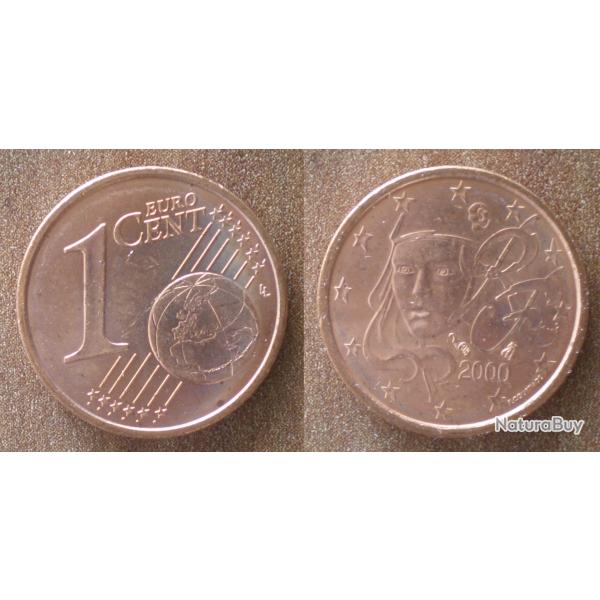 France 1 Cent 2000 Neuf Euros Piece Centime de Euro Centimes