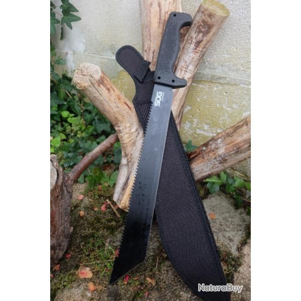 Big Couteau Bowie Machette SOG Lame Tanto Acier 3Cr13 Black Manche ABS Brise Noix De Coco Etui Nylon