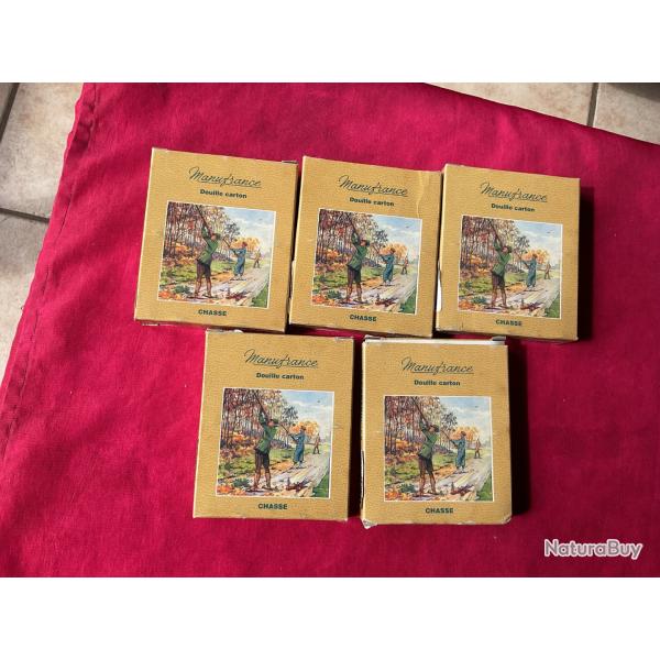 Lot de cinq bo�tes vides de cartouches Manufrance, pas de prix de r�serve