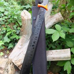 Couteau Big Machette Scie Survie Fa&ccedil;on Bear Grylls Lame Acier 3Cr13 Manche Orange Etui Alaska 001