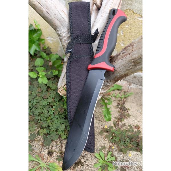 Gros Couteau Machette Bowie Trekking Alaska Lame Acier 3Cr13 Manche Red Abs Etui Nylon Survie TreckB