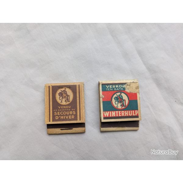 WW2 BELGIQUE LOT DE 2 BO�TES D'ALLUMETTES DES SECOURS D'HIVER BELGE 2 MOD�LES RARE (39-45)
