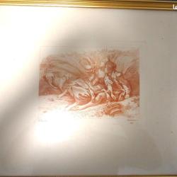 Gravure Berger assis et berg&egrave;res - P&eacute;qu&eacute;gnot d'apr&egrave;s Fran&ccedil;ois ...