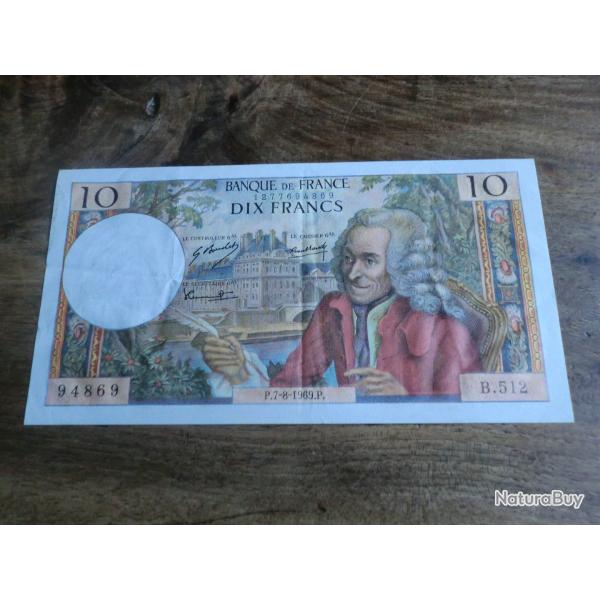 billet 10 francs voltaire P.7.8.1969.P
