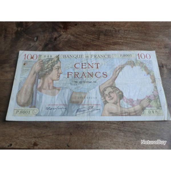 billet 100 francs sully   TJ .22.2.1940.TJ