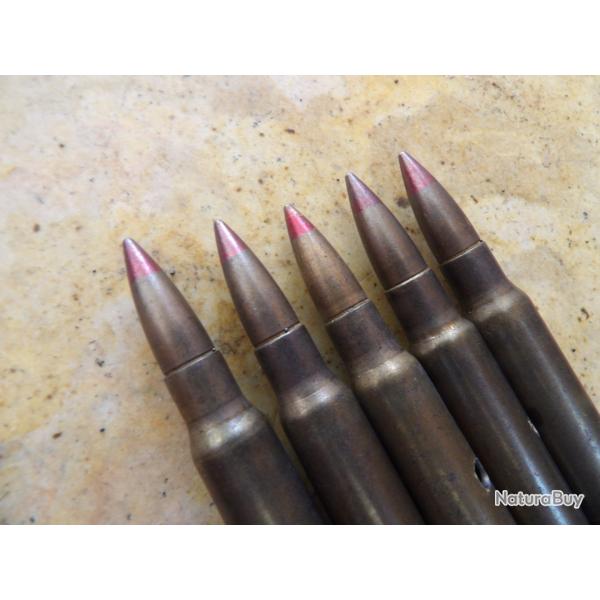 7.62 x 51 FAL balle pointue cuivre ogive tra�ante Belgique symbole OTAN F N  1955 neutralis�e