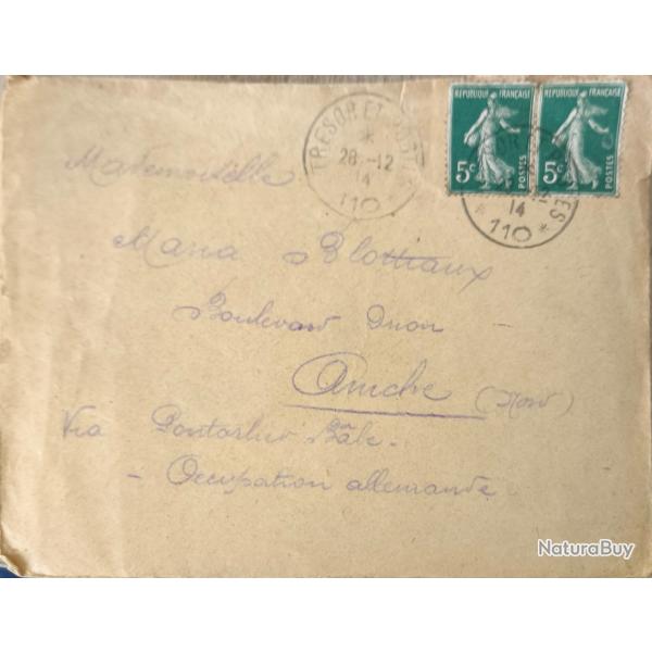 Rare Lettre 1914 - Bar-le-Duc - Enveloppe Mention "Occupation Allemande" - Via Suisse