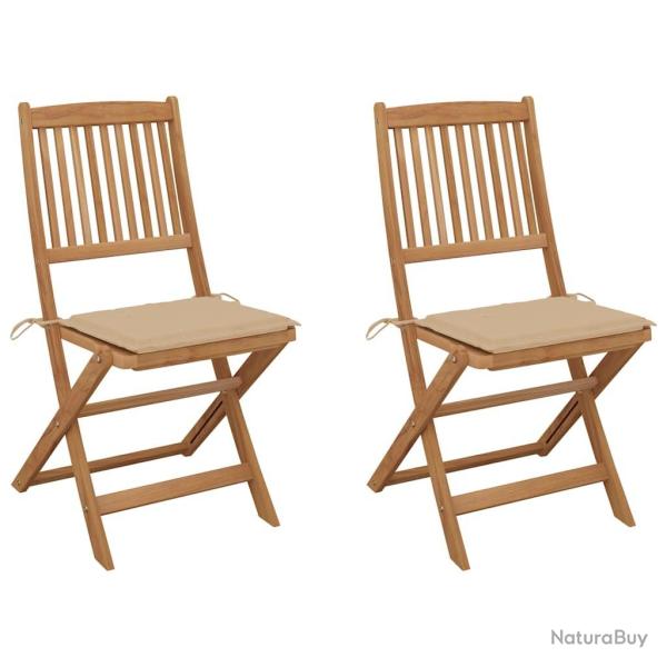 Chaises pliables de jardin lot de 2 avec coussins Bois d'acacia