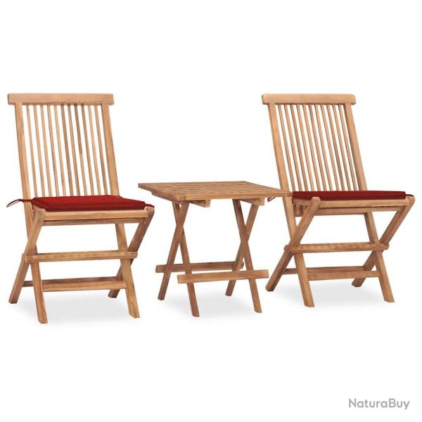 Ensemble � manger d'ext�rieur pliable avec coussin 3 pcs Teck