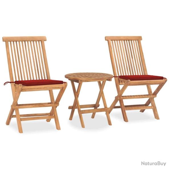 Ensemble � manger d'ext�rieur pliable avec coussin 3 pcs Teck