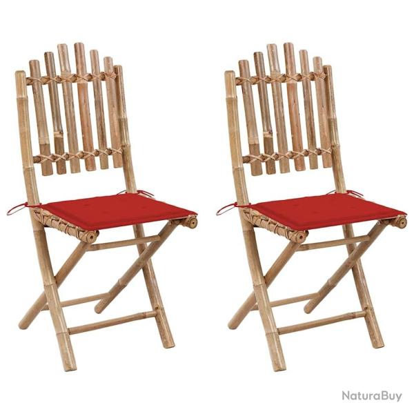 Chaises pliables de jardin lot de 2 avec coussins Bambou