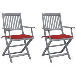 Chaises pliables d'ext&eacute;rieur lot de 2 et coussins Bois d'acacia
