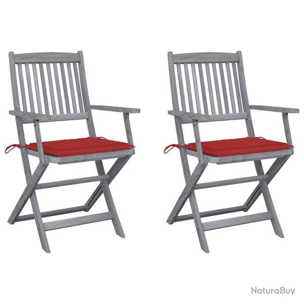 Chaises pliables d'ext�rieur lot de 2 et coussins Bois d'acacia