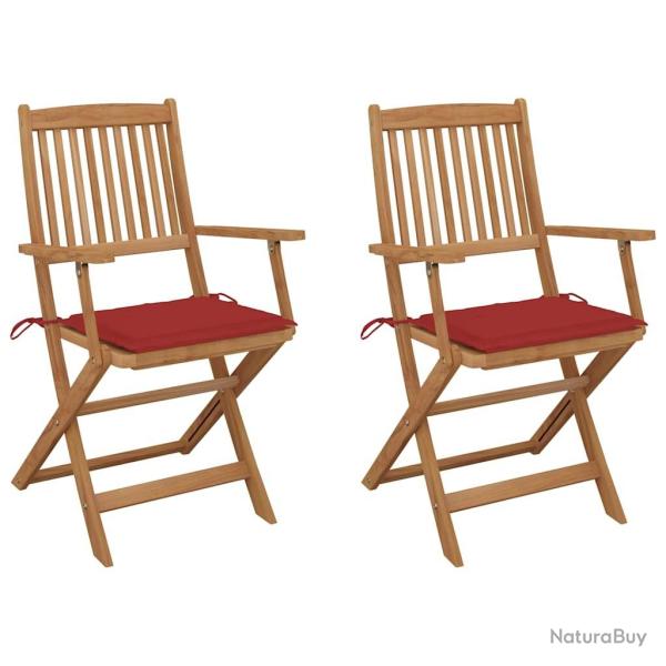 Chaises pliables de jardin lot de 2 avec coussins Bois d'acacia
