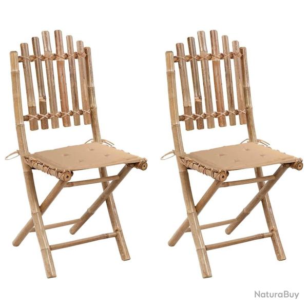 Chaises pliables de jardin lot de 2 avec coussins Bambou