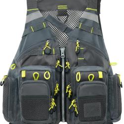 Gilet de P&ecirc;che R&eacute;glable Plusieurs Poches Zipp&eacute;es Taille Unique Ultra L&eacute;ger Bandes R&eacute;fl&eacute;chissantes