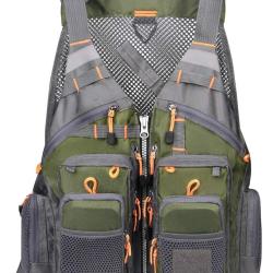 Gilet de P&ecirc;che R&eacute;glable Plusieurs Poches Taille Unique Ultra L&eacute;ger Bandes R&eacute;fl&eacute;chissantes Vert