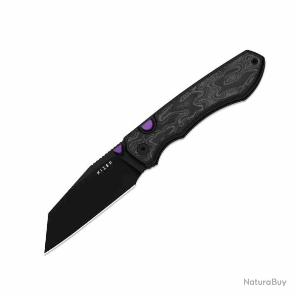 Couteau Kizer Vanguard Wharning Lame Sheepsfoot Acier S45VN Black Manche Alu/Micarta Clip KI3738A2