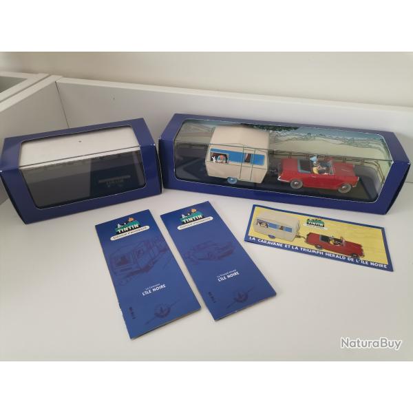 La Triumph Herald et la caravane de L'Ile Noire Tintin 1/43 neuf