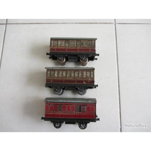 3 Wagons voyageurs Hornby Meccano O 1940