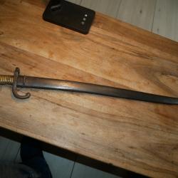 Ba&iuml;onnette de CHASSEPOT 1866 sans matricule et sans marquages de lame