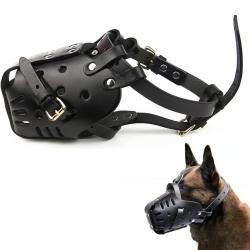 Museli&egrave;re Chien Cuir PU Respirante Anti Morsure R&eacute;glable Dressage Chien Moyen Confort S&eacute;curit&eacute; L