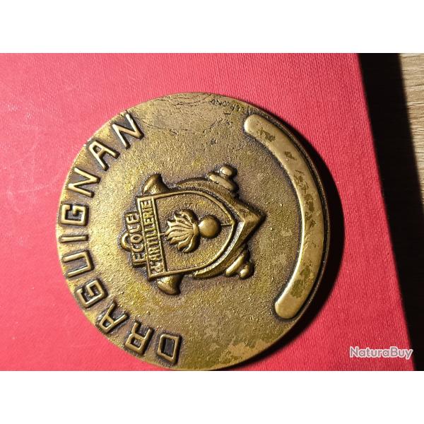 Presse-papier / M�daille de table - �cole de l'Artillerie de Draguignan - Bronze patin�
