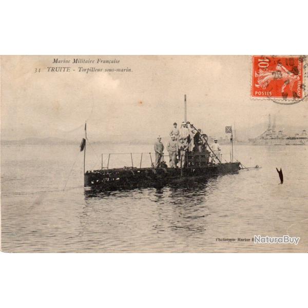 Carte Postale Ancienne Marine Militaire Fran�aise Truite Torpilleur Sous-Marin -1536